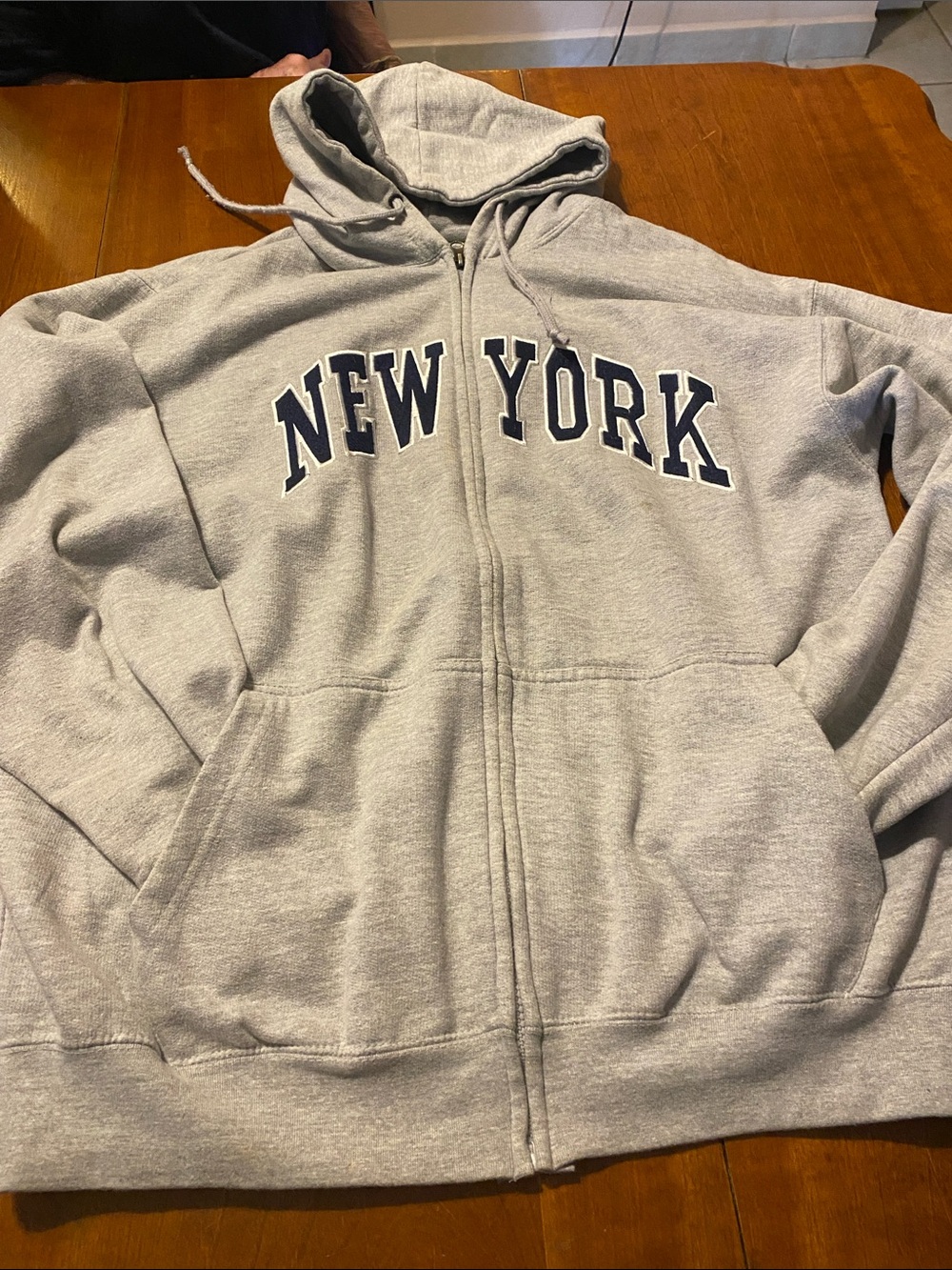 Gray Zip-Up Hoodie with "New York" Chest Graphic